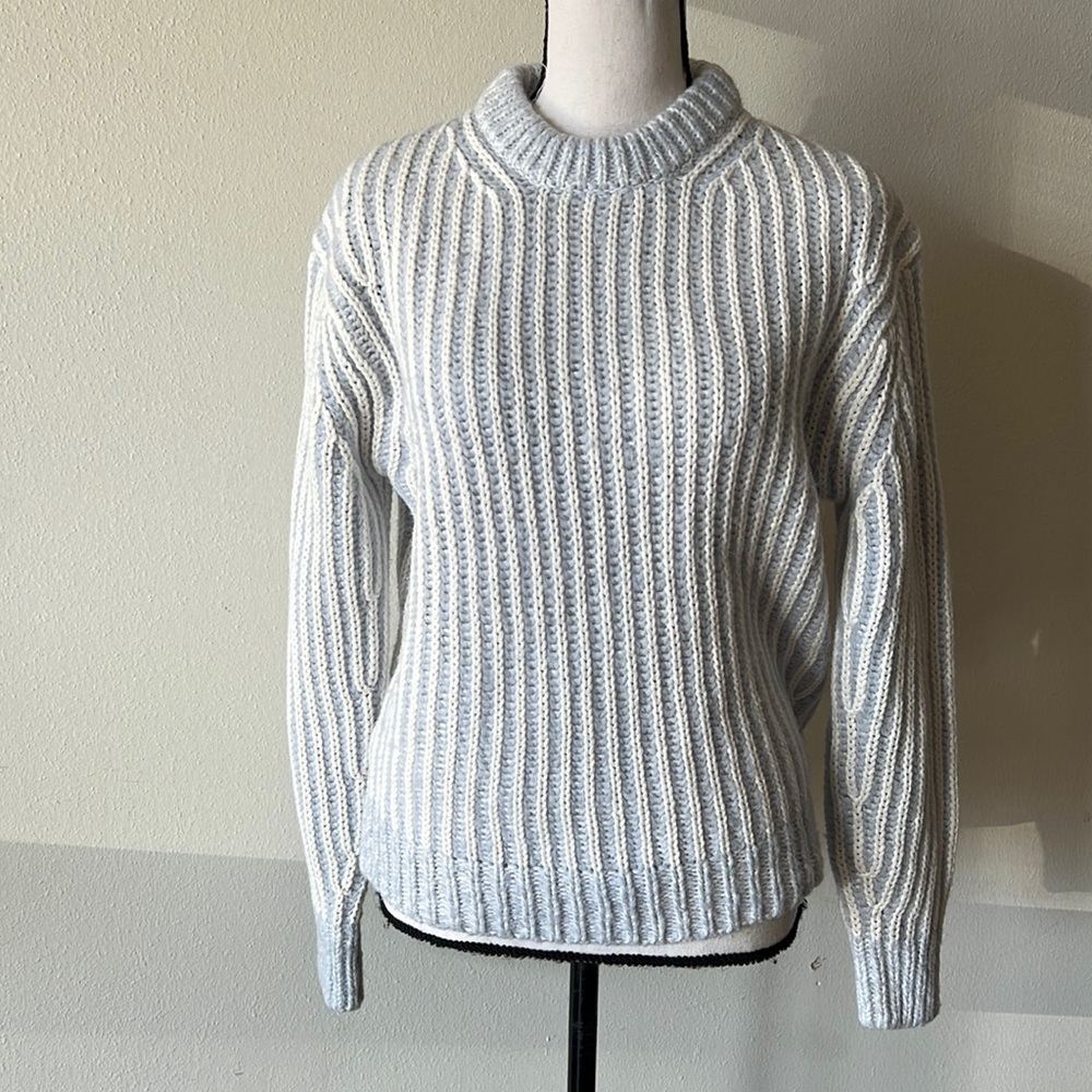 Elizabeth and James Blue White Knit Crew Neck Sweater
